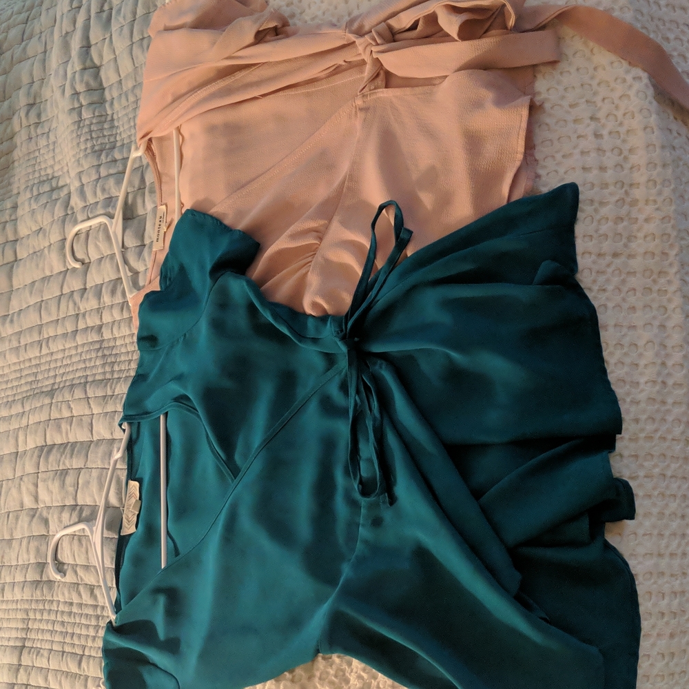 Two small flutter sleeve wrap tops